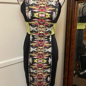 French Connection Black and Yellow Floral Midi Dress